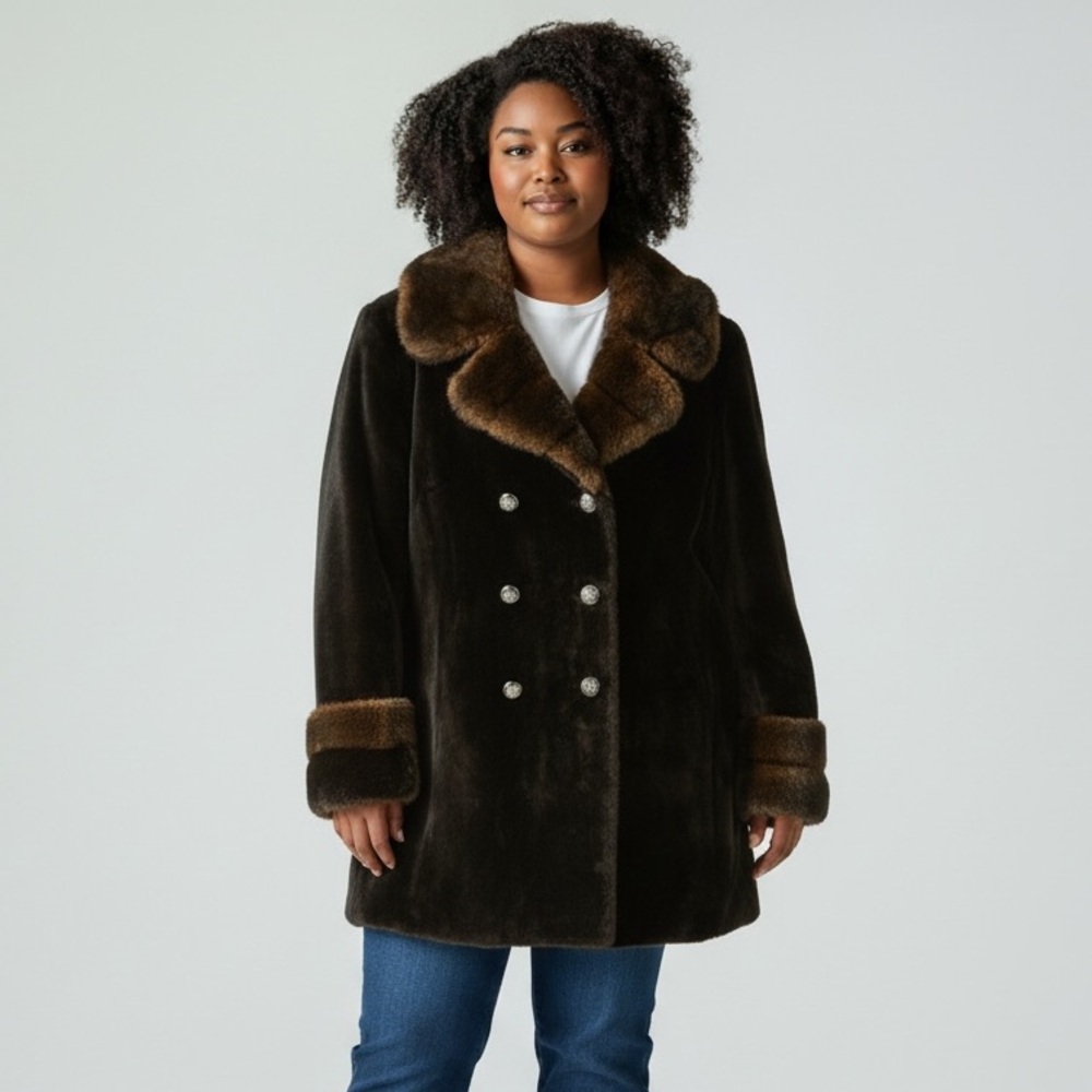 Vintage Faux Fur Coat - Black and Brown
